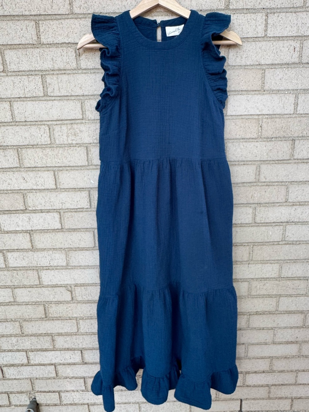 Universal Thread Dark Blue Teal Ruffle Sleeve Midi Gauze Tiered Dress Small